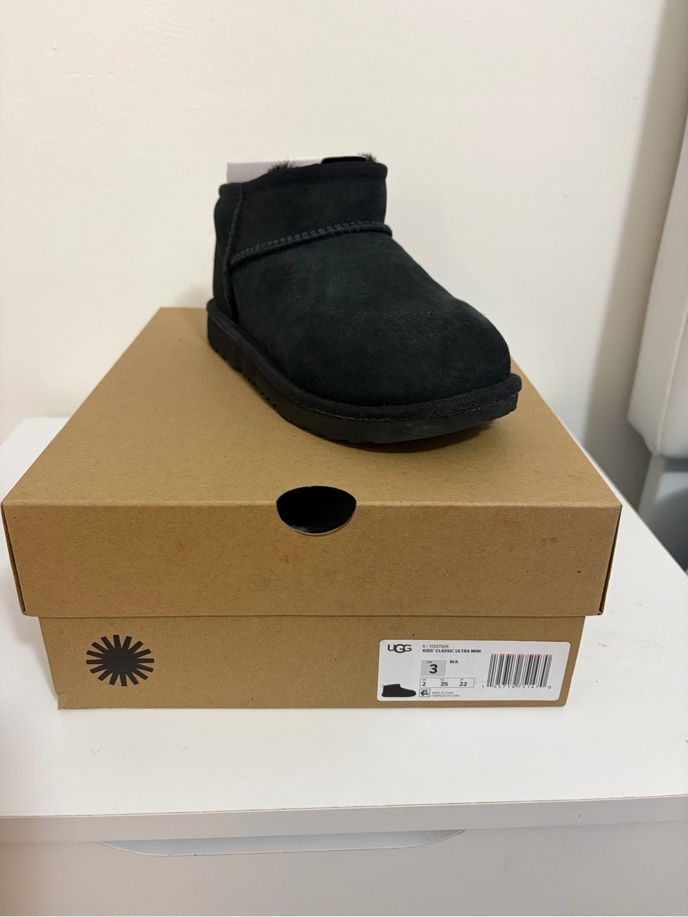 UGG Kids Black Short Suede Boot